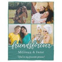 best friends forever cute 4 photos collage Teal Fleece Blanket
