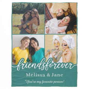 best friends forever cute 4 photos collage Teal Fleece Blanket