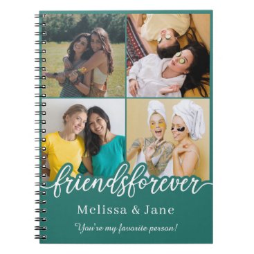 best friends forever cute 4 photos collage Teal Notebook