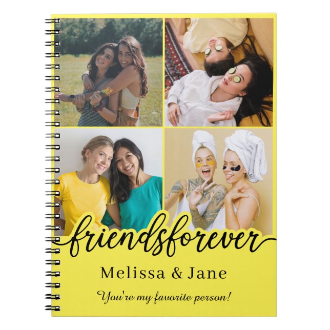 best friends forever cute 4 photos collage Yellow Notebook (Front)