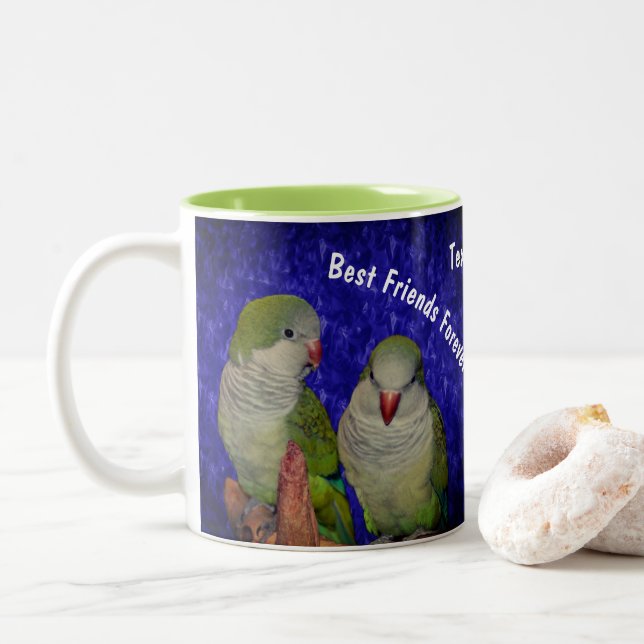 Best Friends Forever Cute Bird Personalized Two-Tone Coffee Mug (With Donut)