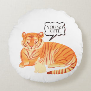 Best Friends Forever Cute Tiger and Bunny Round Pillow