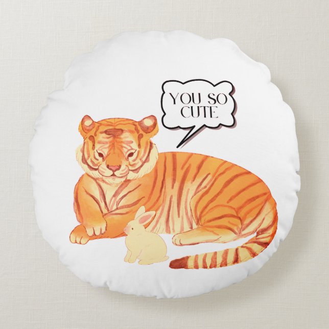 Best Friends Forever | Cute Tiger and Bunny Round  Pillow (Front)