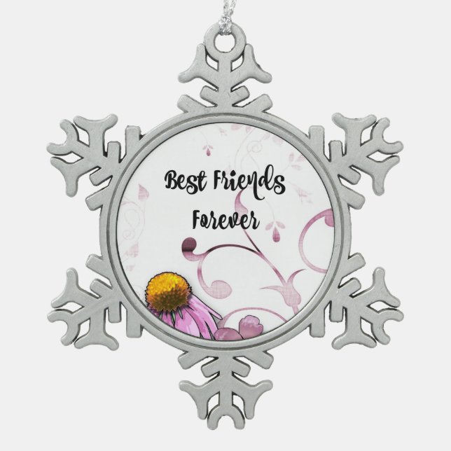 Best Friends Forever, Daisy Graphic Design, Snowflake Pewter Christmas Ornament (Front)