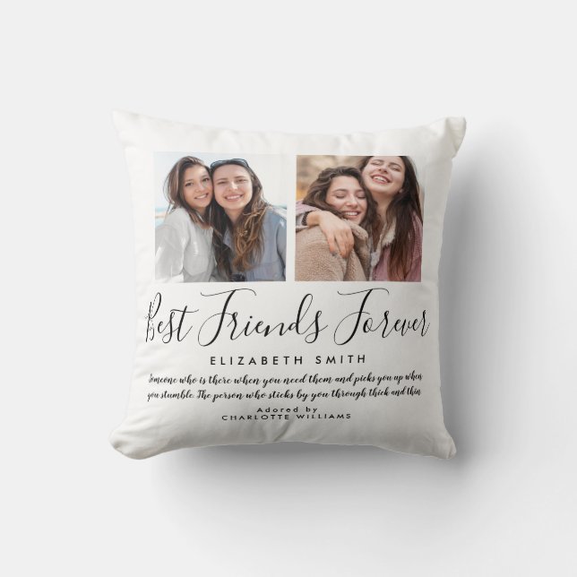Best Friends Forever Elegant Script Quote Photo Throw Pillow (Front)