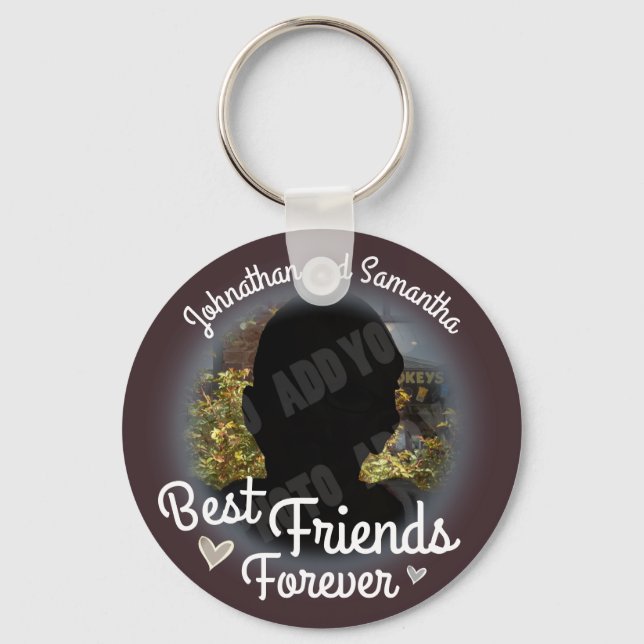 Best Friends Forever Fun Script Photo Round Keychain (Front)