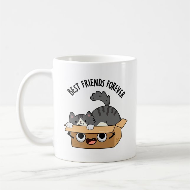 Best Friends Forever Funny Cat And Box Pun  Coffee Mug (Left)