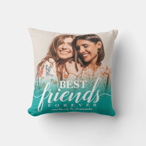 Best Friends Forever Gift Teal Elegant Script Throw Pillow