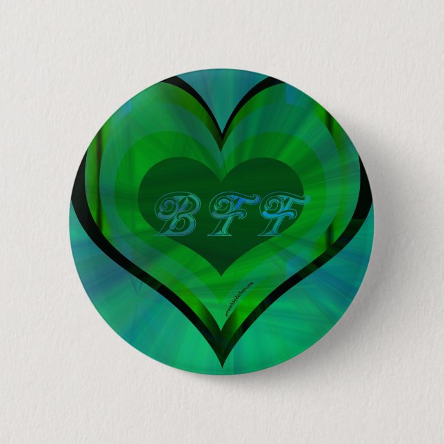 Best Friends Forever Green Heart Pinback Button (Front)