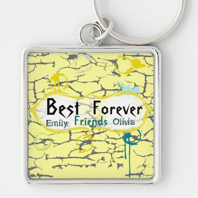 Best Friends Forever Grunge Paint Crack Splat BFF Keychain (Front)