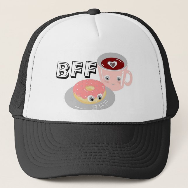 Best Friends Forever Kawaii Coffee and Donut BFF Trucker Hat (Front)