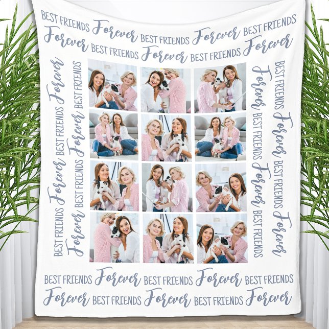 Best Friends Forever Modern 12 Photo Friendship Fleece Blanket (Creator Uploaded)