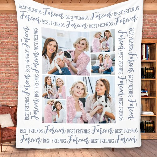 Best Friends Forever Modern 6 Photo Friendship  Fleece Blanket