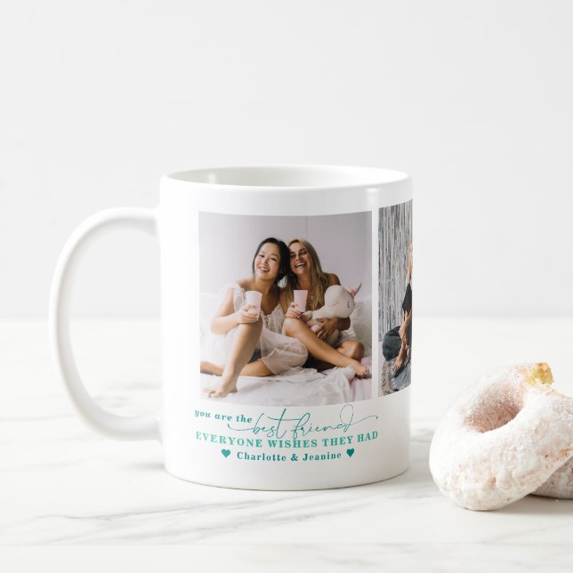 Best Friends Forever | Modern BFF Minimal 3 Photo Coffee Mug (With Donut)