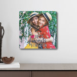 Best friends forever modern BFF photo Clock<br><div class="desc">Modern BFF photo wall clock featuring a trendy Best Friends Forever overlay in dark grey modern lettering decorated with a cute pink heart. 
Easily customizable by adding your favorite photo</div>