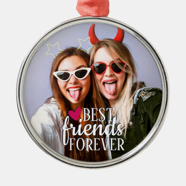 Best friends forever modern BFF photo trendy Metal Ornament (Front)