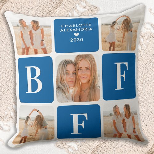 Best Friends Forever Modern Blue Photo Collage BFF Throw Pillow
