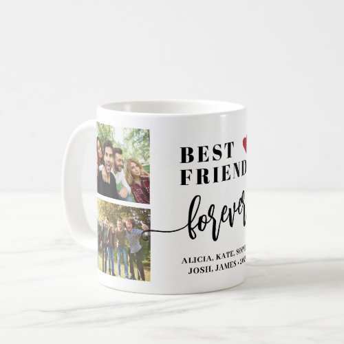 Best friends forever modern photo collage names coffee mug