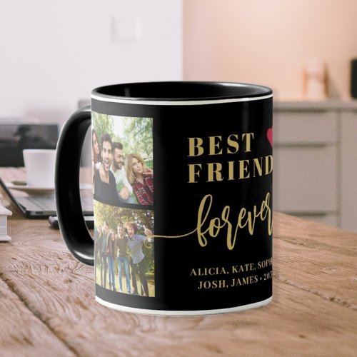 Best friends forever modern photo collage names mug