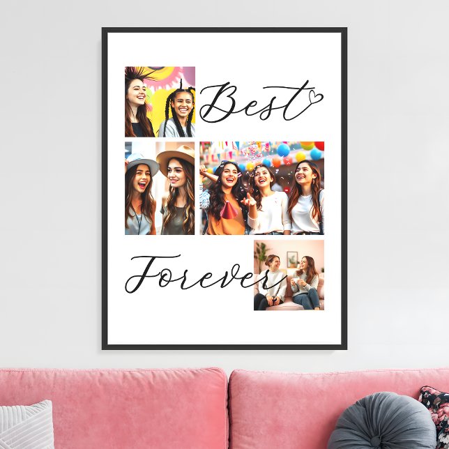 Best Friends Forever Modern Script Photo Collage Canvas Print (Creator Uploaded)