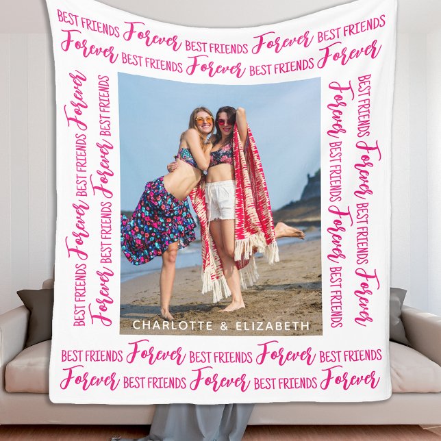 Best Friends Forever Modern Trendy Pink Photo  Fleece Blanket (Creator Uploaded)