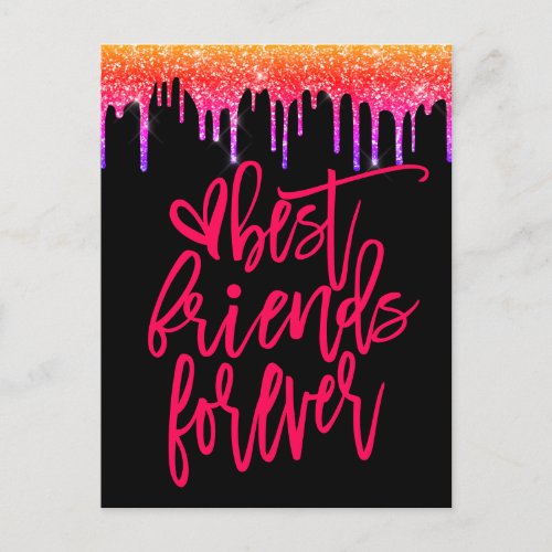 Best Friends Forever Motivational Quote Glitter Postcard