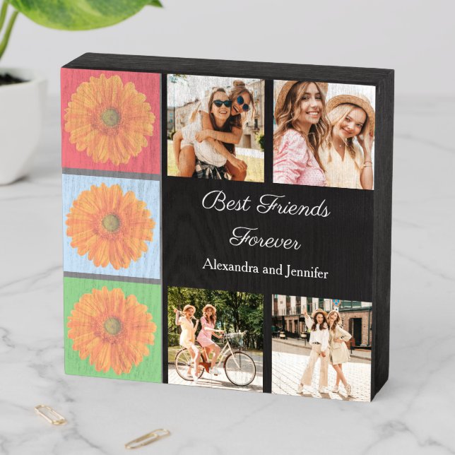 Best friends forever personalized photo collage wooden box sign (In Situ Horizontal)
