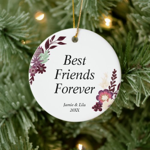 Best Friends Forever Personalized Purple Florals Ceramic Ornament