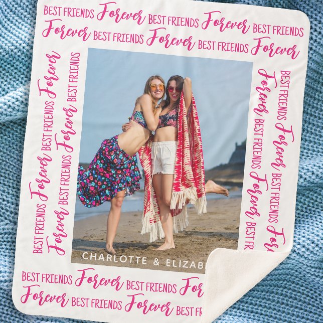 Best Friends Forever Personlaized Pink Photo  Sherpa Blanket (Creator Uploaded)
