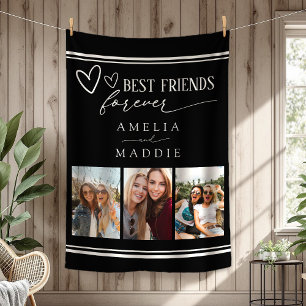 Best Friends Forever Photo Collage Black  Fleece Blanket