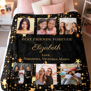 Best Friends Forever photo collage black gold Fleece Blanket