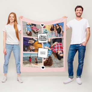 Best Friends Forever Photo Collage Blush Pink Fleece Blanket