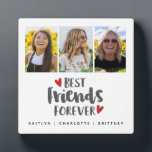 Best Friends Forever Photo Collage Plaque<br><div class="desc">A simple and modern photo collage display for your best friend with 3 photos and the title Best Friends Forever with hearts and personalized with your own text. Designed for you by Blackberry Boulevard.</div>