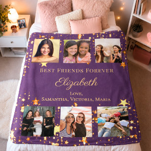 Best Friends Forever photo collage purple gold Fleece Blanket