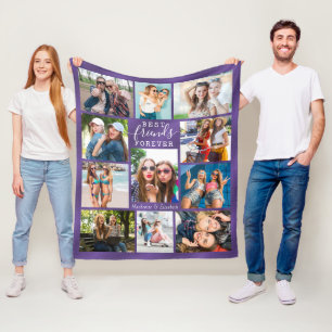 BEST FRIENDS FOREVER Photo Collage Purple Ombre Fleece Blanket