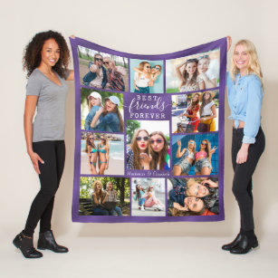 BEST FRIENDS FOREVER Photo Collage Purple Ombre Fleece Blanket