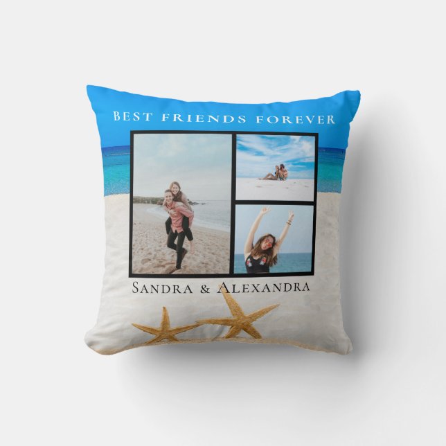 Best Friends Forever Photo collage Starfish Beach Throw Pillow (Front)