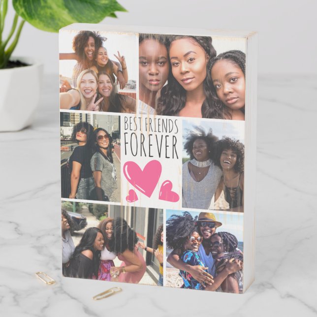 Best Friends Forever Photo Collage Wooden Box Sign (In Situ Vertical)