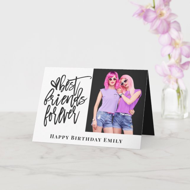 Best Friends Forever Photo Gray happy Birthday Card (Orchid)
