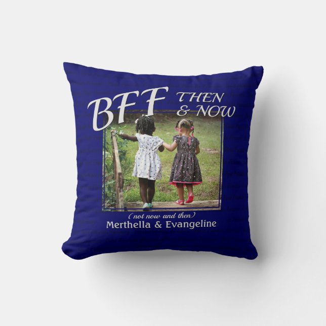 BEST FRIENDS FOREVER | PHOTO Memory Keepsake Blue Throw Pillow (Front)