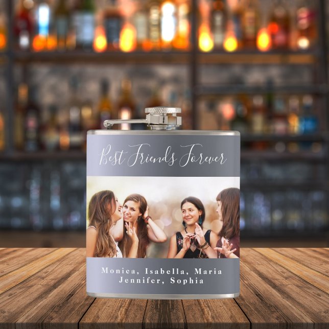 Best friends forever photo names silver metal flask (Creator Uploaded)
