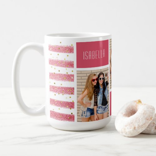 Best Friends Forever Pink Glitter Photo Collage Coffee Mug