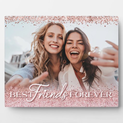 Best Friends Forever Pink Glitter Photo Keepsake Plaque | Zazzle