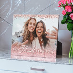 Best Friends Forever Pink Glitter Photo Keepsake Plaque<br><div class="desc">A special and memorable photo gift for best friends. The design features a full photo layout to display your own special best friend's photo. "Best Friends Forever" is designed in a stylish calligraphy text pairing. Faux pink glitter overlay. Send a memorable and special gift to yourself and your best friends(s)...</div>