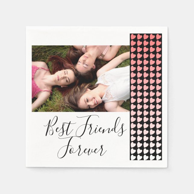 Best Friends Forever Pink Heart Friendship Photo Napkins (Front)