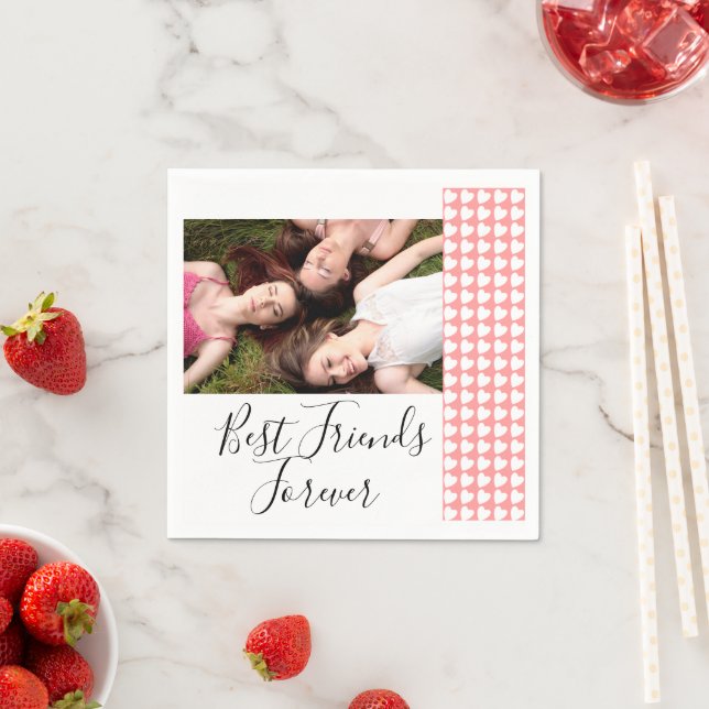 Best Friends Forever Pink Heart Friendship Photo  Napkins (Insitu)