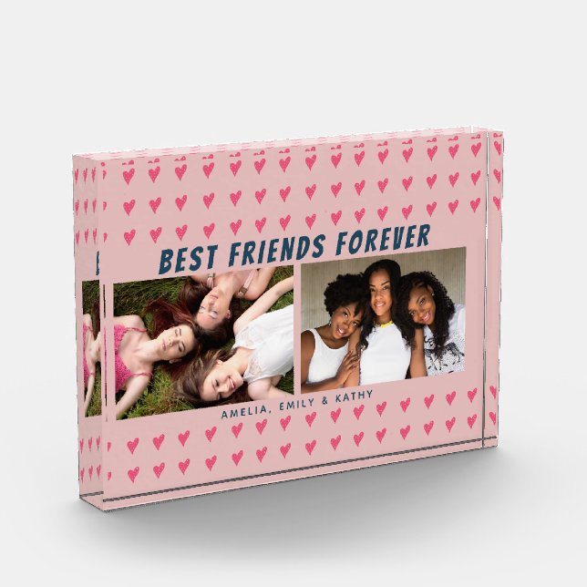 Best Friends Forever Pink Heart Galentine 2  Photo Block (Left)