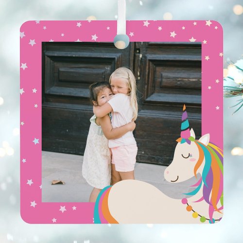 Best Friends Forever Pink Magical Unicorn Photo Metal Ornament