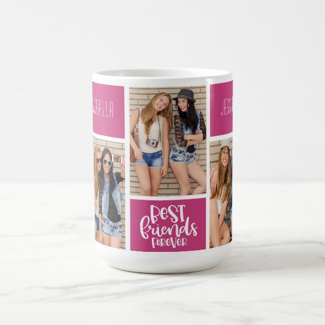 Best Friends Forever Pink Trendy Photo Collage Coffee Mug (Center)