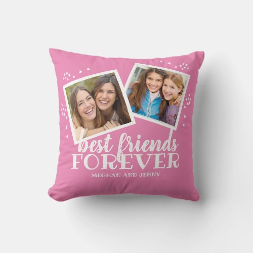 Best Friends Forever Pink White Heart Photo Throw Pillow
